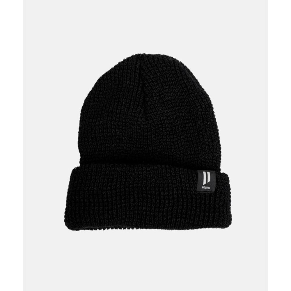 Hollow Black 100% Baby Alpaca Wool Cuffed Knit Beanie Hat Made in USA